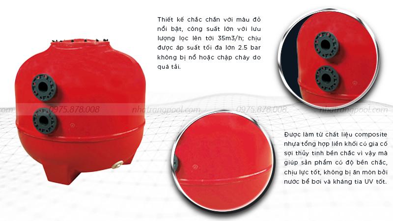 Bình lọc cát bể bơi Kripsol BM 950 được thiết kế chắc chắn với màu đỏ