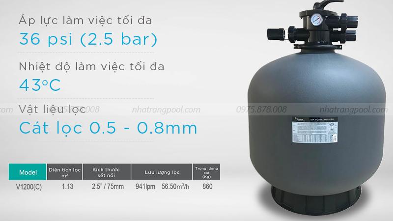 Thông số kỹ thuật bình lọc bình lọc V1200 (C) + VALVE