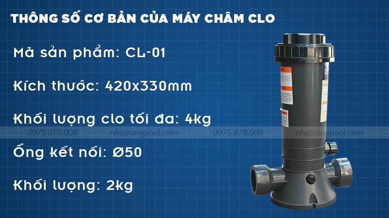 Thông số kỹ thuật của bình châm Clo CL-01