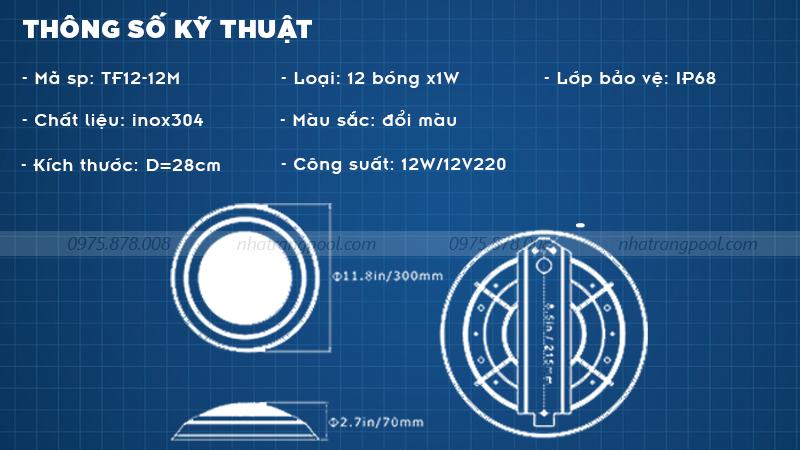 Thông số kỹ thuật của đèn led bể bơi TF12-12M