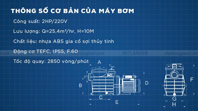 Thông số kỹ thuật máy bơm lọc 2HP - 220V MVP200