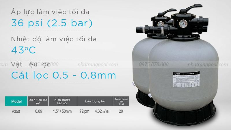 Thông số sản phẩm bình lọc bể bơi V350 + VALVE